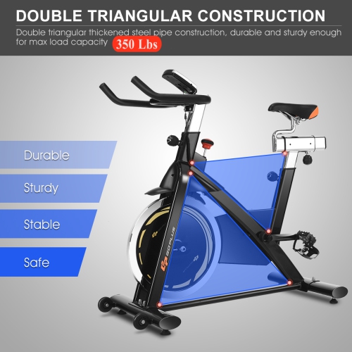 Goplus Exercise Bike, Indoor Cycling Bike with LCD Monitor & Heart Sensor, Comfortable Seat Cushion, and Multi - grips Handlebar for Home Training &