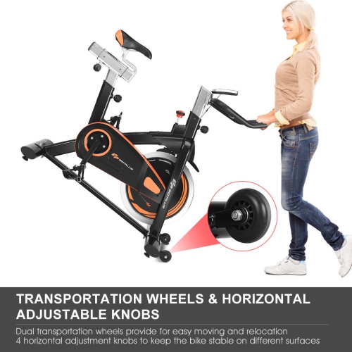Goplus Exercise Bike, Indoor Cycling Bike with LCD Monitor & Heart Sensor, Comfortable Seat Cushion, and Multi - grips Handlebar for Home Training &