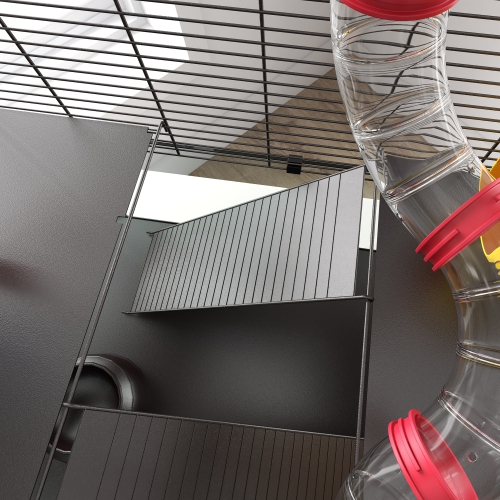 PawHut Hamster Cage, Gerbil Cage with Glass Basin, Tunnel Tube System, Ramps, Platforms, Hut, Exercise Wheel, Water Bottle, Dish, for Syrian and