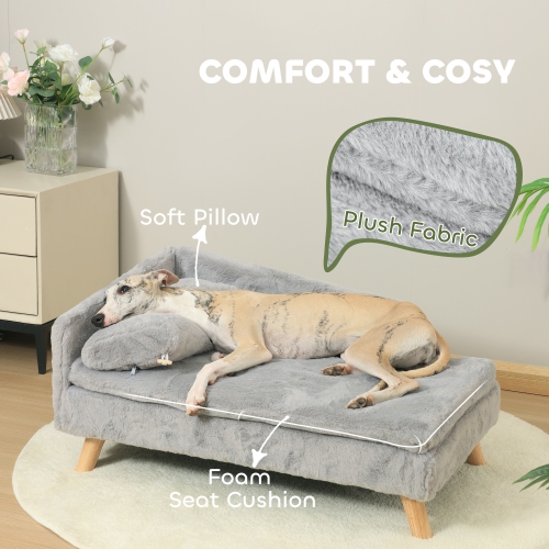 PawHut Dog Sofa, Dog Couch with Pillow, Pet Beds for Medium Dogs with Removable and Washable Cover, Non-slip Foot Pads, Elevated Pet Cat Sofa, 110