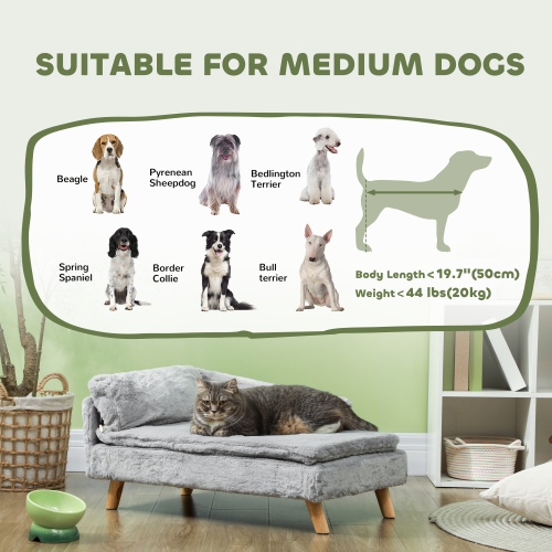 PawHut Dog Sofa, Dog Couch with Pillow, Pet Beds for Medium Dogs with Removable and Washable Cover, Non-slip Foot Pads, Elevated Pet Cat Sofa, 110