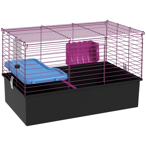 PawHut 28" L Rabbit Cage, Guinea Pig Cage, Small Animal Habitat with Water Bottle, Food Dish, Platform, Ramp, for Ferret, Chinchilla, Hedgehog, Black