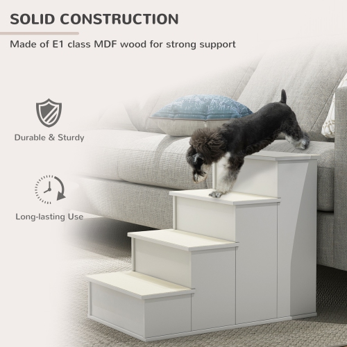 PawHut Pet Stairs Dog Steps for High Bed, 4 Levels Dog Stairs for Car, Wooden Cat Ladder with Non-Slip Carpet, 15.7" L x 23.2" W x 21.3" H, White