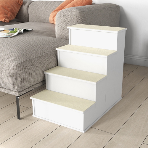 PawHut Pet Stairs Dog Steps for High Bed, 4 Levels Dog Stairs for Car, Wooden Cat Ladder with Non-Slip Carpet, 15.7" L x 23.2" W x 21.3" H, White