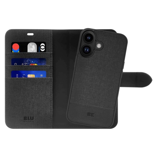 Blu Element – Étui folio 2-en-1 pour iPhone 16, noir