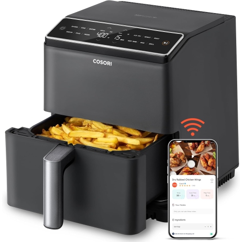 COSORI 6.8Qt Air Fryer, 12-in-1 Dual Blaze for 360° Crispy Meals, No Shaking & Preheating to Fast Cooking with Bake, Roast, Broil, 100+In-App