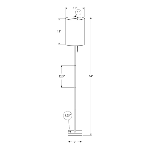 Monarch Specialties I 9758 - Lighting, 62"H, Black Metal, Ivory / Cream Shade, Contemporary