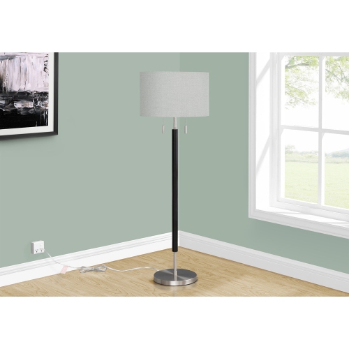 Image 1 of 3.. Monarch Specialties I 9748 - Lighting, 60"H, Nickel Metal, Grey Shade, Contemporary