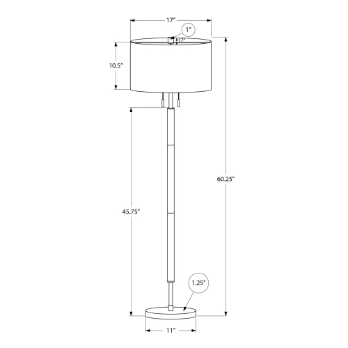 Monarch Specialties I 9748 - Lighting, 60"H, Nickel Metal, Grey Shade, Contemporary