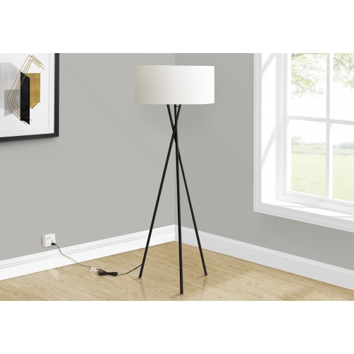 MONARCH SPECIALTIES  I 9756 - Lighting, 62"h, Floor Lamp Metal, Ivory / Cream Shade, Contemporary In Black