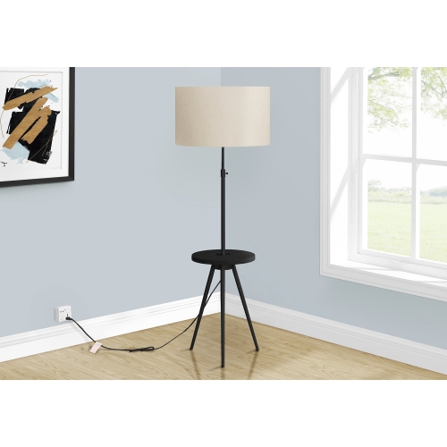 MONARCH SPECIALTIES  I 9745 - Lighting, Floor Lamp, 63"h Metal, Ivory / Cream Shade, Contemporary In Black