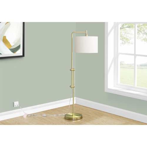 Monarch Specialties I 9761 - Lighting, 63"H, Floor Lamp, Brass Metal, Ivory / Cream Shade, Contemporary