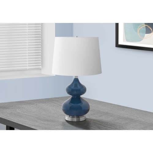 Monarch Specialties I 9767 - Lighting, 24"H, Blue Glass, Ivory / Cream Shade, Contemporary