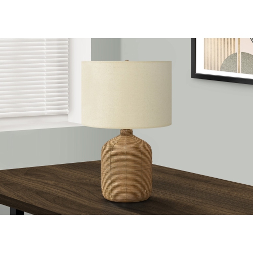 Monarch Specialties I 9769 - Lighting, 23"H, Table Lamp, Brown Rattan, Beige Shade, Modern