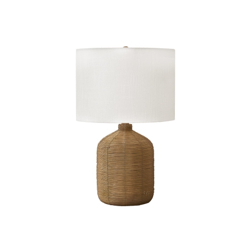 Monarch Specialties I 9769 - Lighting, 23"H, Table Lamp, Brown Rattan, Beige Shade, Modern