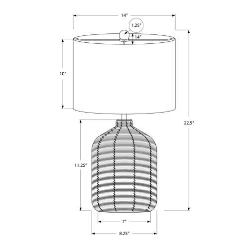 Monarch Specialties I 9769 - Lighting, 23"H, Table Lamp, Brown Rattan, Beige Shade, Modern