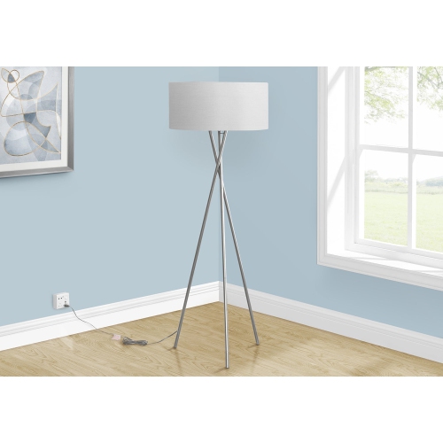 Image 1 of 3.. Monarch Specialties I 9757 - Lighting, 62"H, Floor Lamp, Nickel Metal, Grey Shade, Contemporary