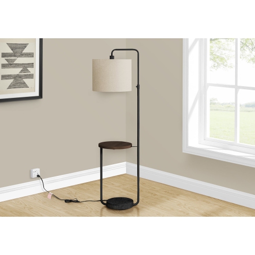 MONARCH SPECIALTIES  I 9753 - Lighting, 67"h, Floor Lamp, USB Port Included Metal, Ivory / Cream Shade, Contemporary In Black