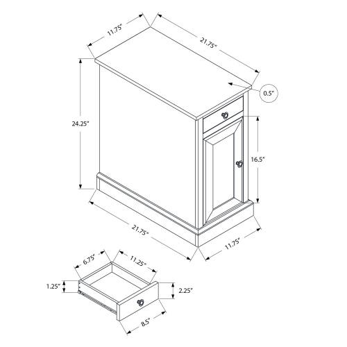 Monarch Specialties I 3964 - Accent Table, End, Side Table, Nightstand, Narrow, Bedroom, Lamp, Storage Drawer, Brown Veneer, Traditional