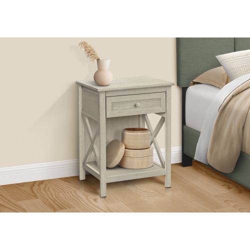 MONARCH SPECIALTIES  I 3984 - Accent Table, End, Side Table, 2 Tier, Bedroom, Nightstand, Lamp, Storage Drawer, Antique Veneer, Transitional In White
