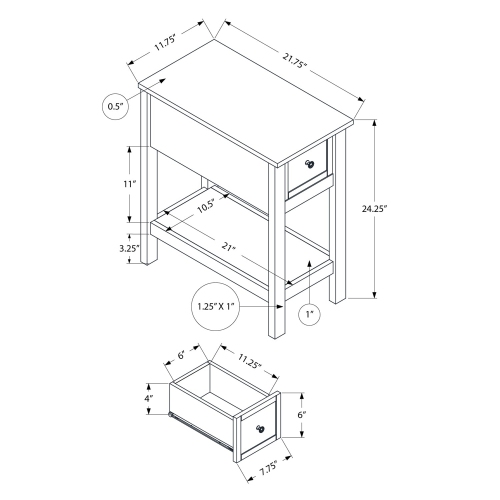 Monarch Specialties I 3961 - Accent Table, 2 Tier, End, Lamp, Nightstand, Side Table, Narrow, Small, Storage Drawer, Bedroom, Black Veneer,