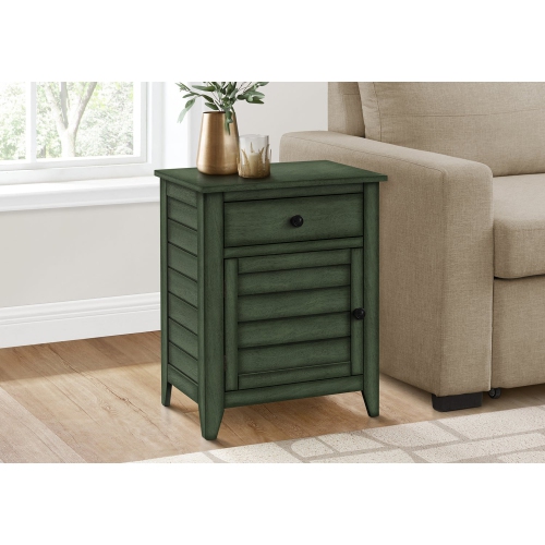 Monarch Specialties I 3948 - Accent Table, Nightstand, Storage Drawer, End, Side Table, Bedroom, Lamp, Storage, Antique Green Veneer, Transitional