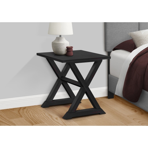 Monarch Specialties I 3987 - Accent Table, End, Side Table, Square, Nightstand, Bedroom, Lamp, Black Veneer, Transitional