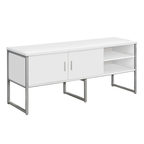 Monarch Specialties I 7727 - Office Credenza, 72"L, Home Office, Work, Storage Doors, Commercial Grade, White Laminate, Silver Metal, Contemporary,