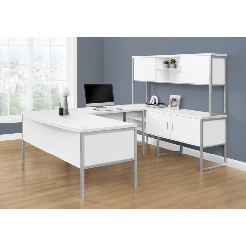 Monarch Specialties I 7725 - Computer Desk, 72"L, Home Office, Work, Laptop, Commercial Grade, File Storage Drawer, White Laminate, Silver Metal,