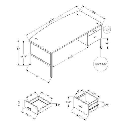 Monarch Specialties I 7725 - Computer Desk, 72"L, Home Office, Work, Laptop, Commercial Grade, File Storage Drawer, White Laminate, Silver Metal,