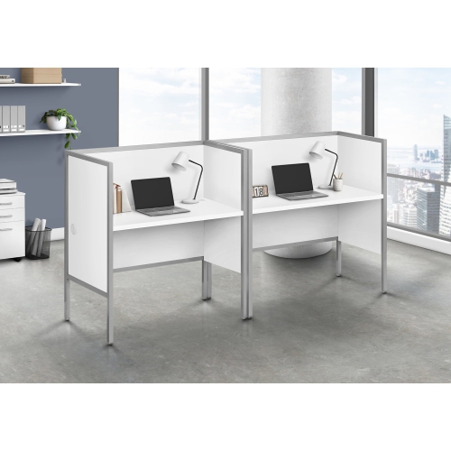 Monarch Specialties I 7729 - Office Cubicle, 48"L, Desk, Work, Commercial Grade, White Laminate, Silver Metal, Contemporary, Modern