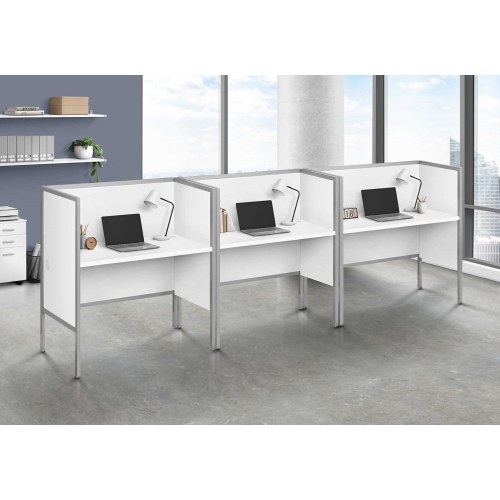 Monarch Specialties I 7729 - Office Cubicle, 48"L, Desk, Work, Commercial Grade, White Laminate, Silver Metal, Contemporary, Modern