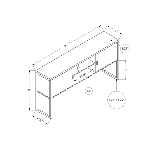 Monarch Specialties I 7728 - Office Hutch, 72"L, Work, Storage Doors, Home Office, Commercial Grade, White Laminate, Silver Metal, Contemporary,