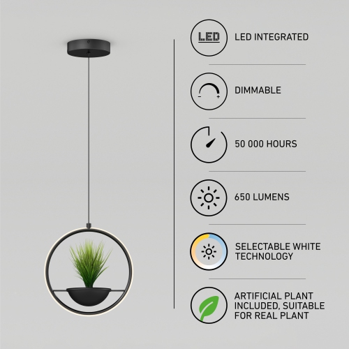 Artika Colin Modern Pendant light and Planter, Matte black