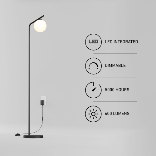 Artika Clayton Modern Mid-Century Plug In Floor Lamp, Black