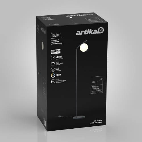 Artika Clayton Modern Mid-Century Plug In Floor Lamp, Black