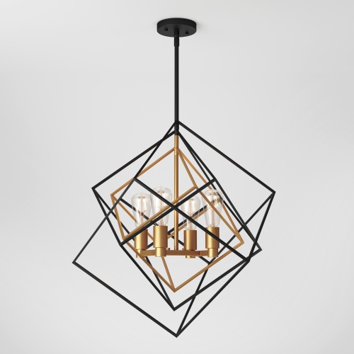 Artika Harmonium Modern Mid Century Chandelier, Black and Gold