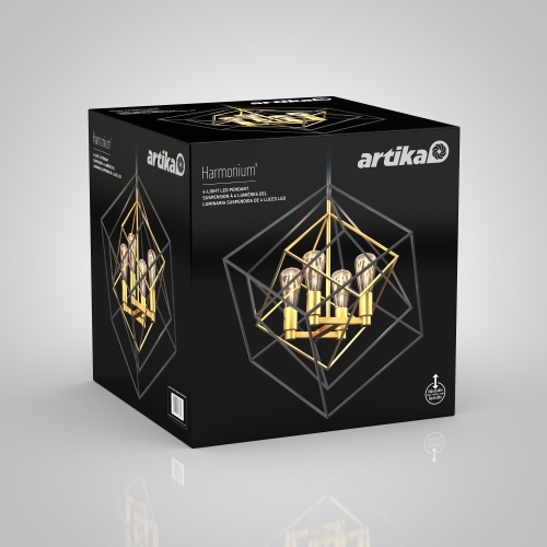 Artika Harmonium Modern Mid Century Chandelier, Black and Gold