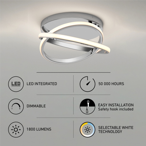 Artika Orbia Modern LED Ceiling Light Fixture, Chrome