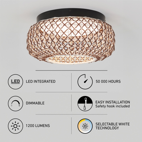 Plafonnier Artika Benson Exotic, noir et rotin