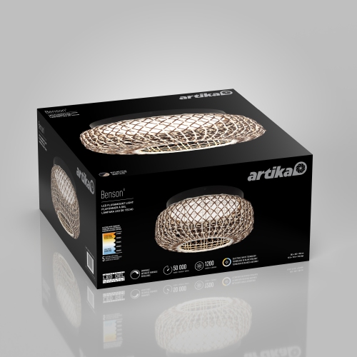 Plafonnier Artika Benson Exotic, noir et rotin