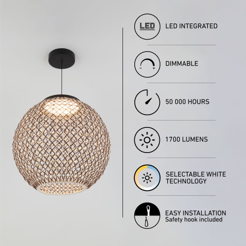 Artika – Luminaire suspendu exotique Benson, noir et rotin