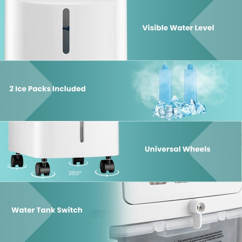 Costway 4-in-1 Evaporative Air Cooler, Quiet Personal Swamp Cooler with Remote Control, 70° Oscillation, 12H Timer, 4 Speeds, 2 Ice Boxes, Portable