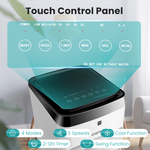 Costway 4-in-1 Evaporative Air Cooler, Quiet Personal Swamp Cooler with Remote Control, 70° Oscillation, 12H Timer, 4 Speeds, 2 Ice Boxes, Portable