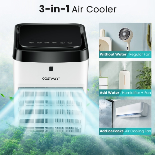 Costway 4-in-1 Evaporative Air Cooler, Quiet Personal Swamp Cooler with Remote Control, 70° Oscillation, 12H Timer, 4 Speeds, 2 Ice Boxes, Portable