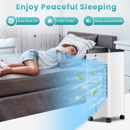 Costway 4-in-1 Evaporative Air Cooler, Quiet Personal Swamp Cooler with Remote Control, 70° Oscillation, 12H Timer, 4 Speeds, 2 Ice Boxes, Portable