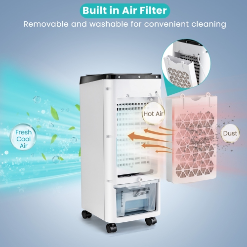 Costway 4-in-1 Evaporative Air Cooler, Quiet Personal Swamp Cooler with Remote Control, 70° Oscillation, 12H Timer, 4 Speeds, 2 Ice Boxes, Portable