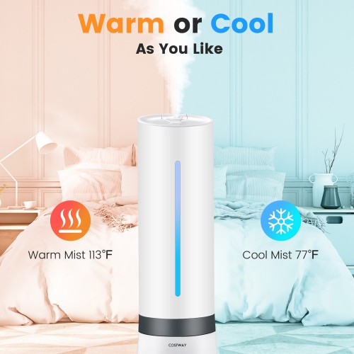 Costway Humidifier for Large Room, 2.4 Gallon Warm & Cool Mist Top Fill Ultrasonic Air Vaporizer w/ Auto Mode, Humidity Sensor, Night Light, 12H
