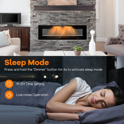 Costway Ultra-Thin Electric Fireplace 60-inch Wide, 750W/1500W Wall-Mounted and Recessed Fireplace Heater with 12 Flame and Flame Bed Color, Remote