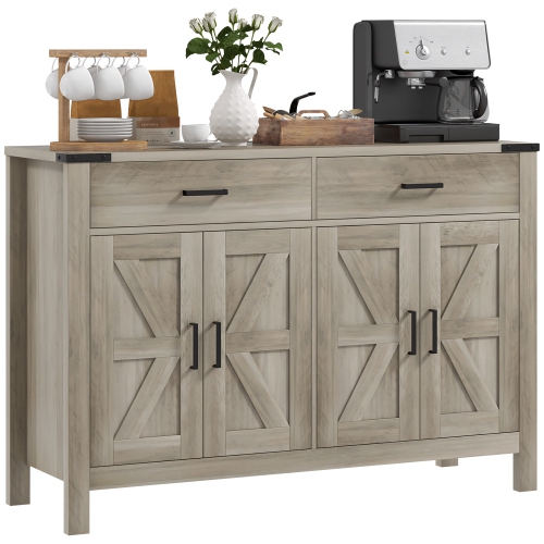 HOMCOM Sideboard Buffet Cabinet, 47" Kitchen Storage Cabinet with 2 Drawers and Adjustable Shelves, Farmhouse Sideboard for Living Room, Dining Room,